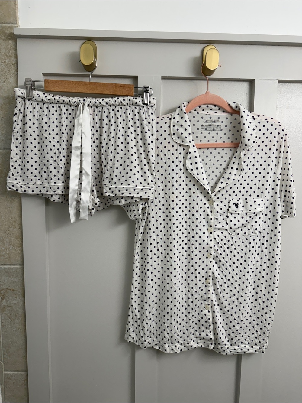 Victoria's Secret White and Black Polka Dot Short Pajama Set